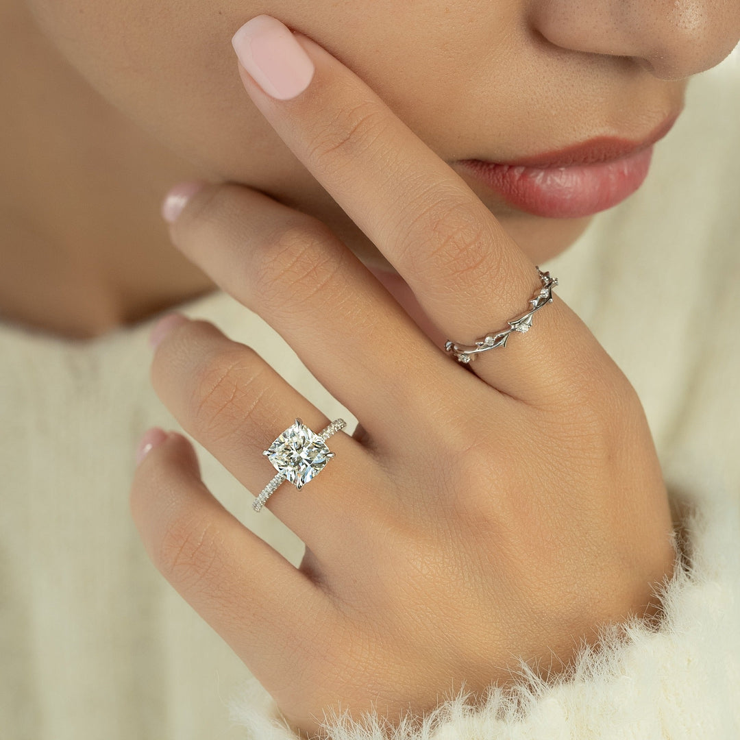 Shop cushion hidden halo lab grown diamond engagement ring