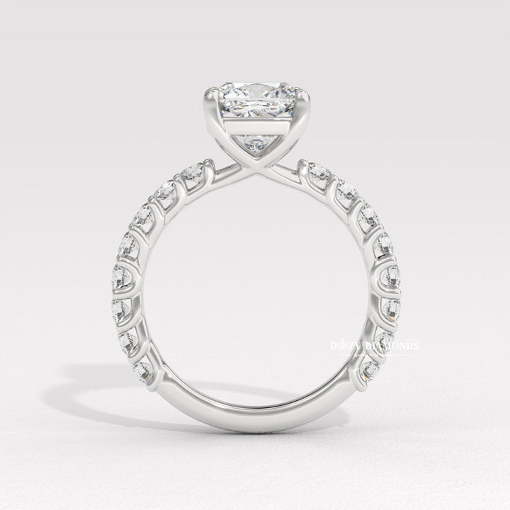 Cushion solitaire lab grown diamond ring in jewelry gift box
