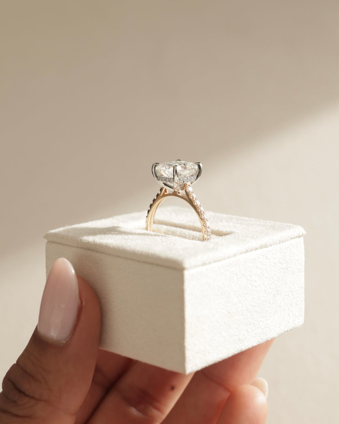 5.0CT Elongated Cushion Cut Lab Grown Diamond  Hidden Halo & Pave Engagement Ring