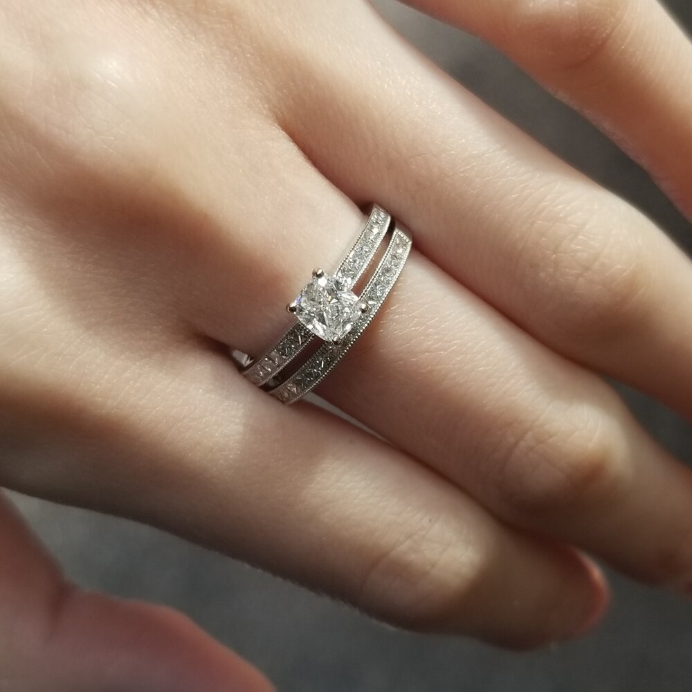 Unboxing view of cushion cut solitaire diamond engagement ring