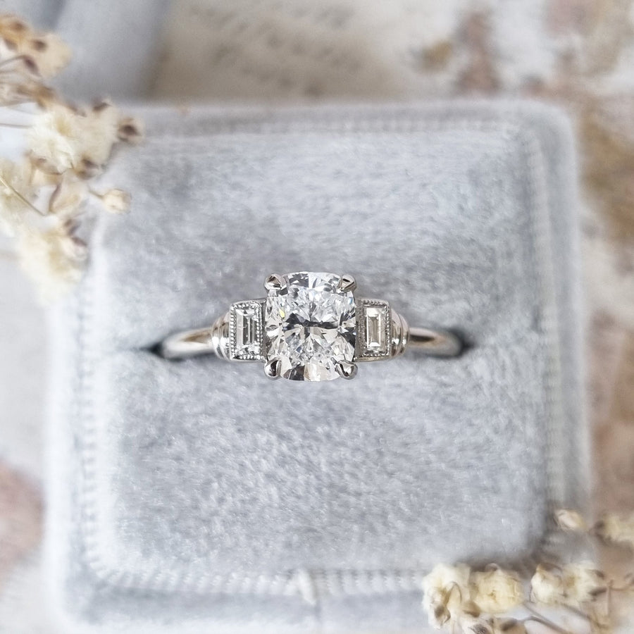 1.0CT cushion three stone lab grown diamond engagement ring for sale