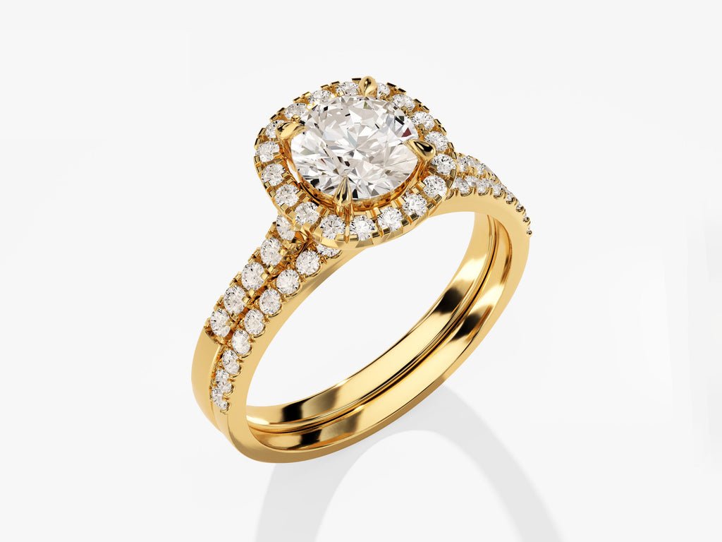 1.0CT Round Cut Cushion Shape Halo F - VS Lab Grown Diamond Engagement Ring Set - Doozy Diamonds