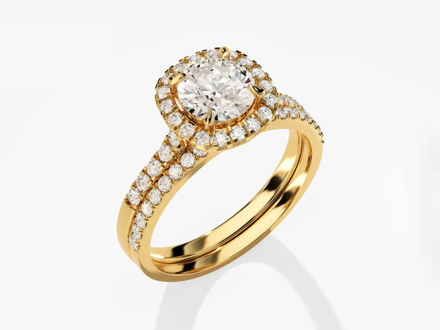 1.0CT Round Cut Cushion Shape Halo F - VS Lab Grown Diamond Engagement Ring Set - Doozy Diamonds
