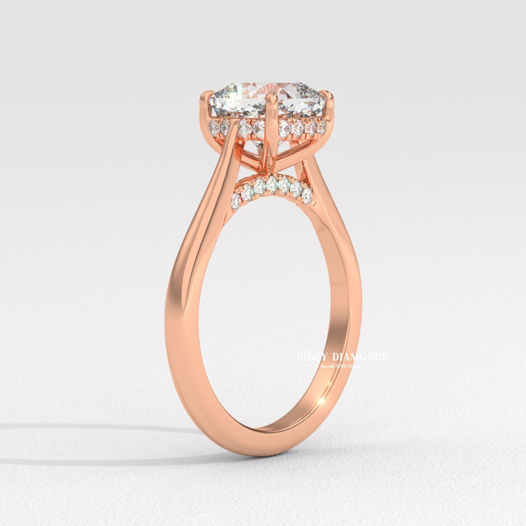 Lifestyle shot of cushion solitaire diamond ring on hand