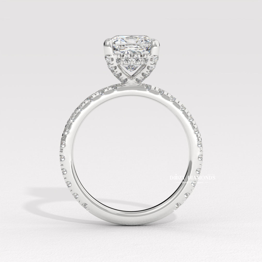 Top-down view of cushion cut solitaire engagement ring