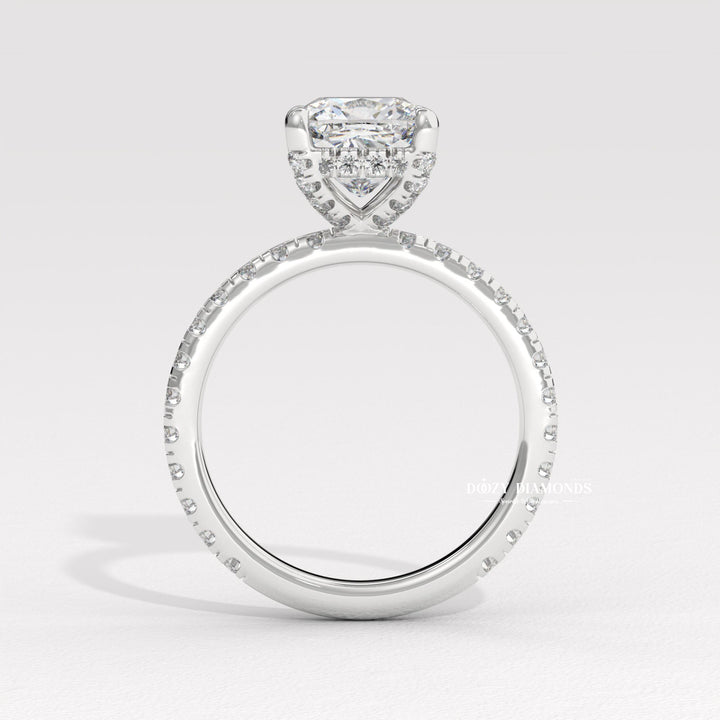 Top-down view of cushion cut solitaire engagement ring