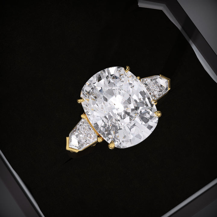 Buy cushion three stone lab grown diamond engagement ring online