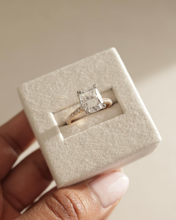 5.0CT Elongated Cushion Cut Lab Grown Diamond  Hidden Halo & Pave Engagement Ring