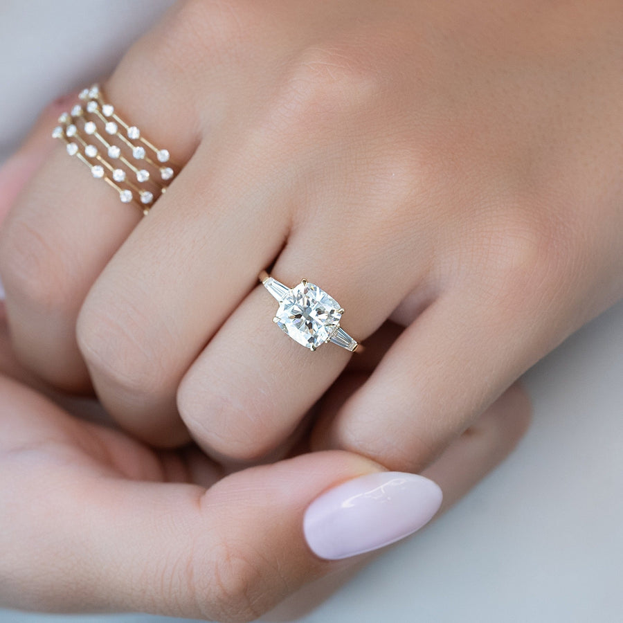 Buy 3.50CT cushion three stone lab grown diamond engagement ring online
