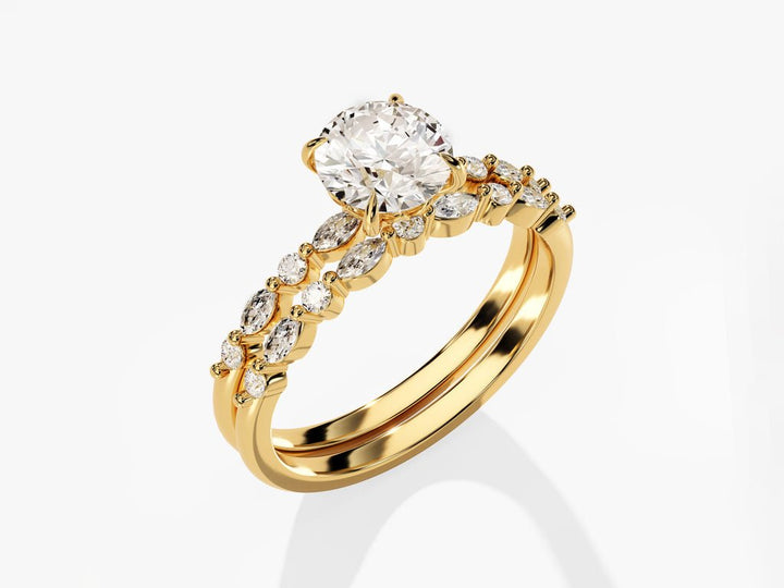 1.0CT Round Cut Pave F - VS Lab Grown Diamond Engagement Ring Set - Doozy Diamonds