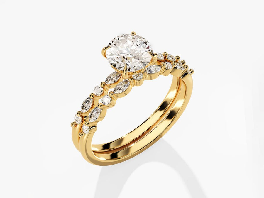 1.0CT Round Cut Pave F - VS Lab Grown Diamond Engagement Ring Set - Doozy Diamonds