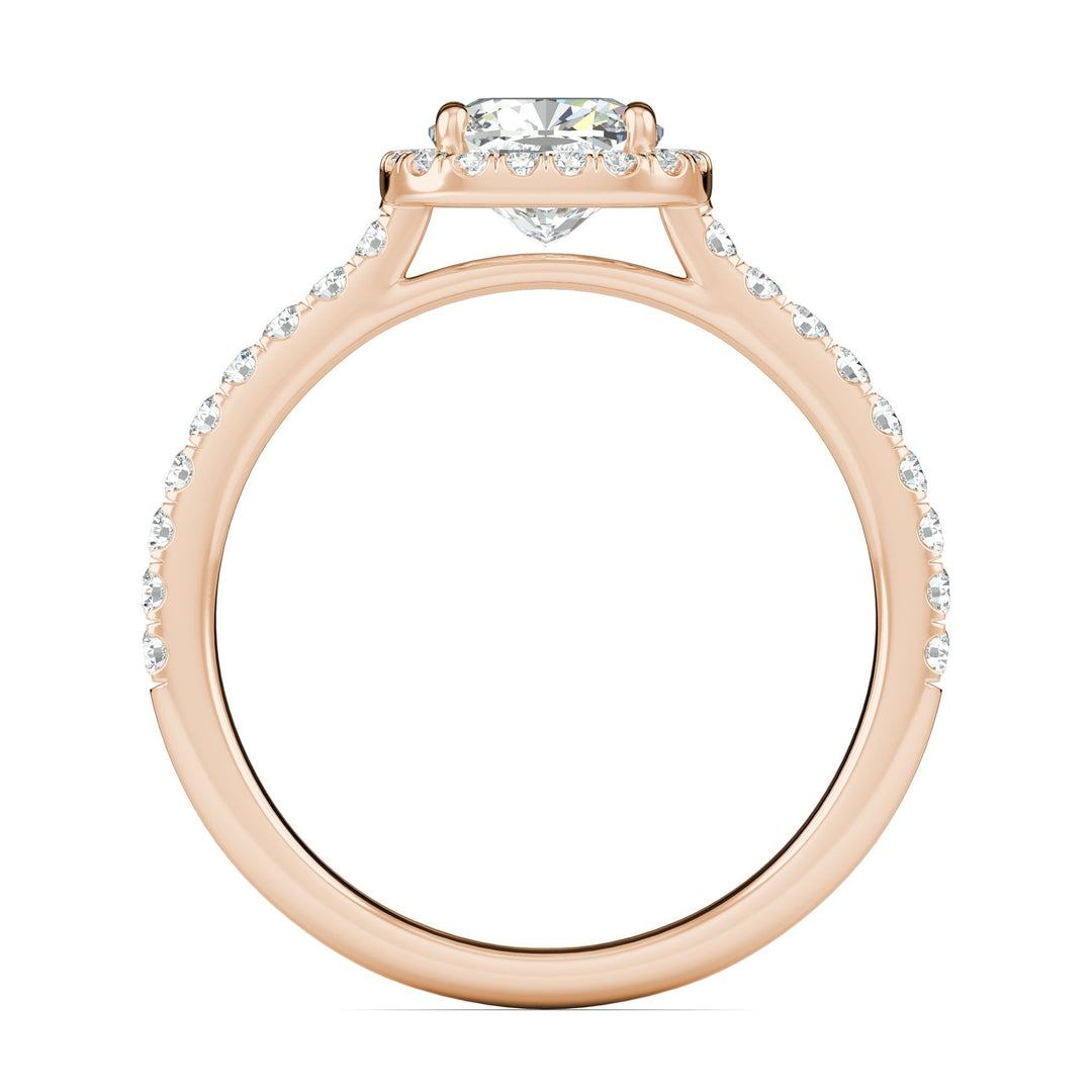 Cushion pave lab grown diamond ring side profile in gold setting