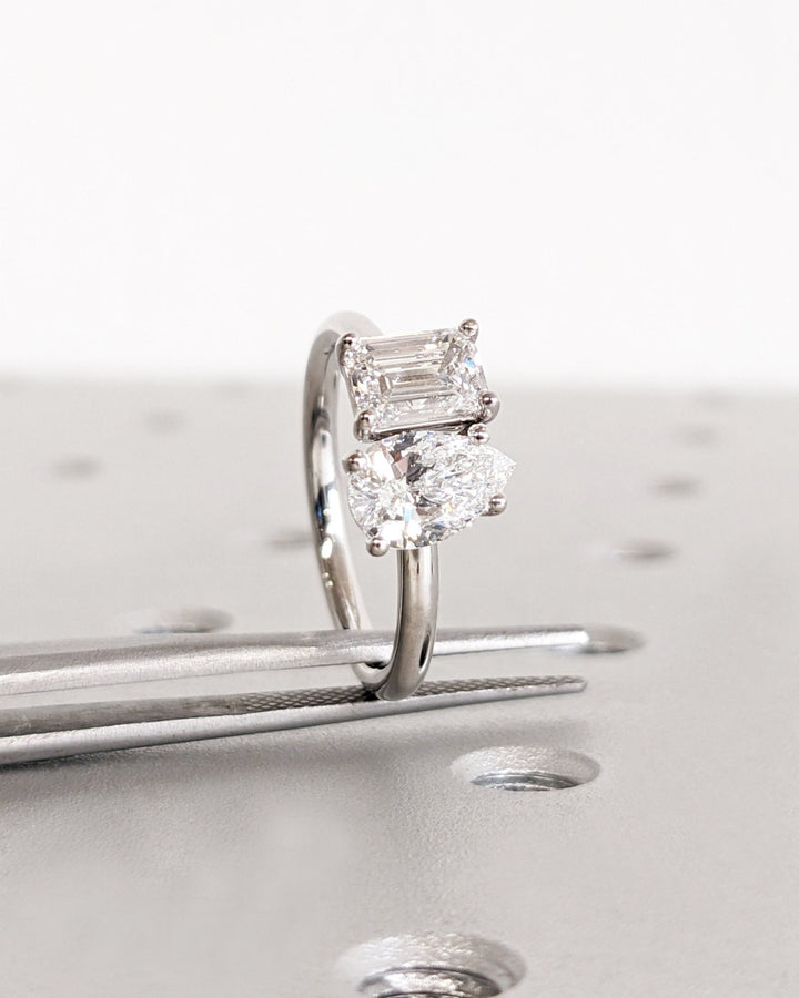 Side angle of pear solitaire diamond engagement ring