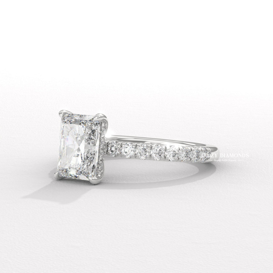 Radiant solitaire engagement ring with brilliant diamond sparkle