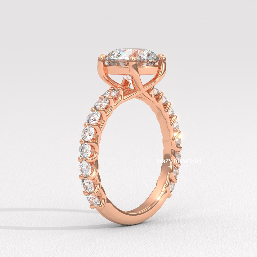 Certified round cut diamond featured in solitaire engagement ring