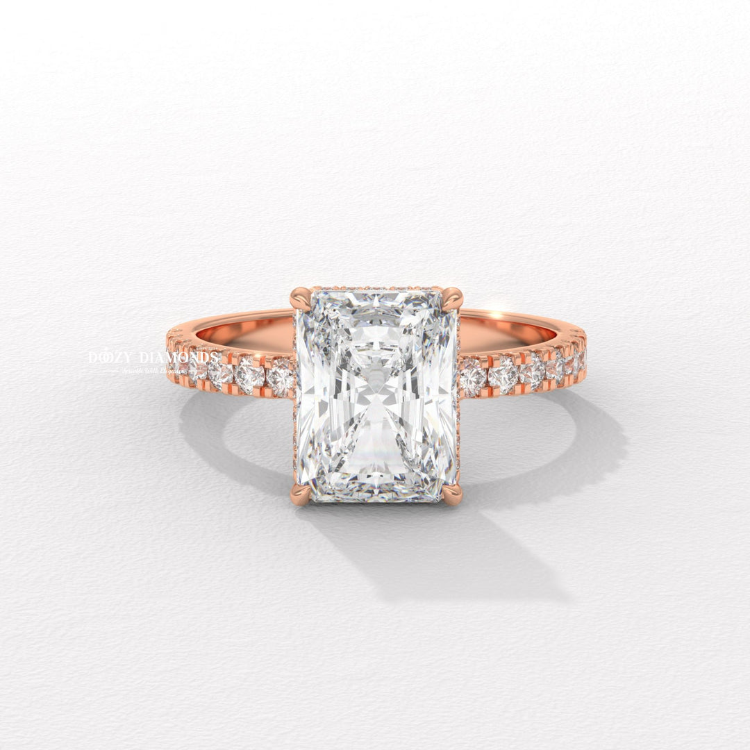Radiant halo lab grown diamond ring fitted on finger