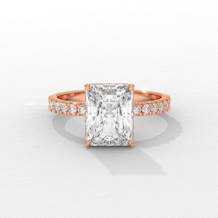 Radiant halo lab grown diamond ring fitted on finger