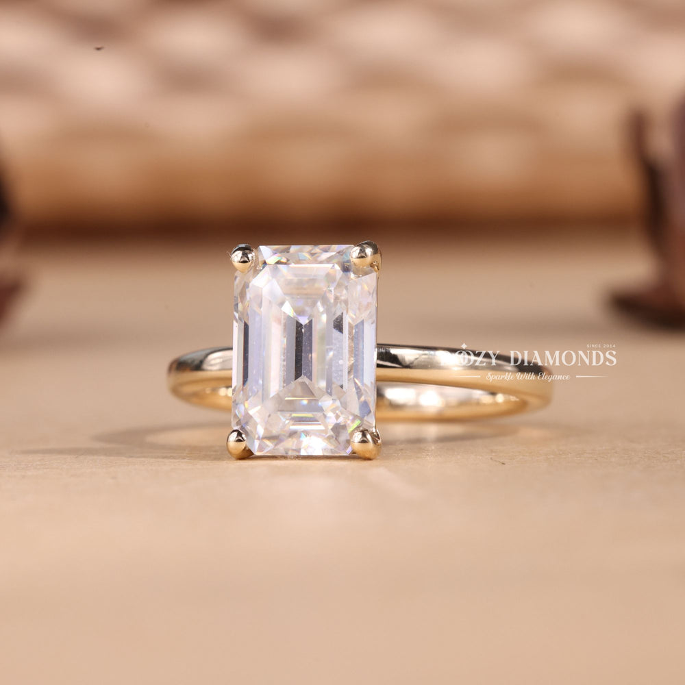 Emerald solitaire engagement ring with IGI certificate and packaging