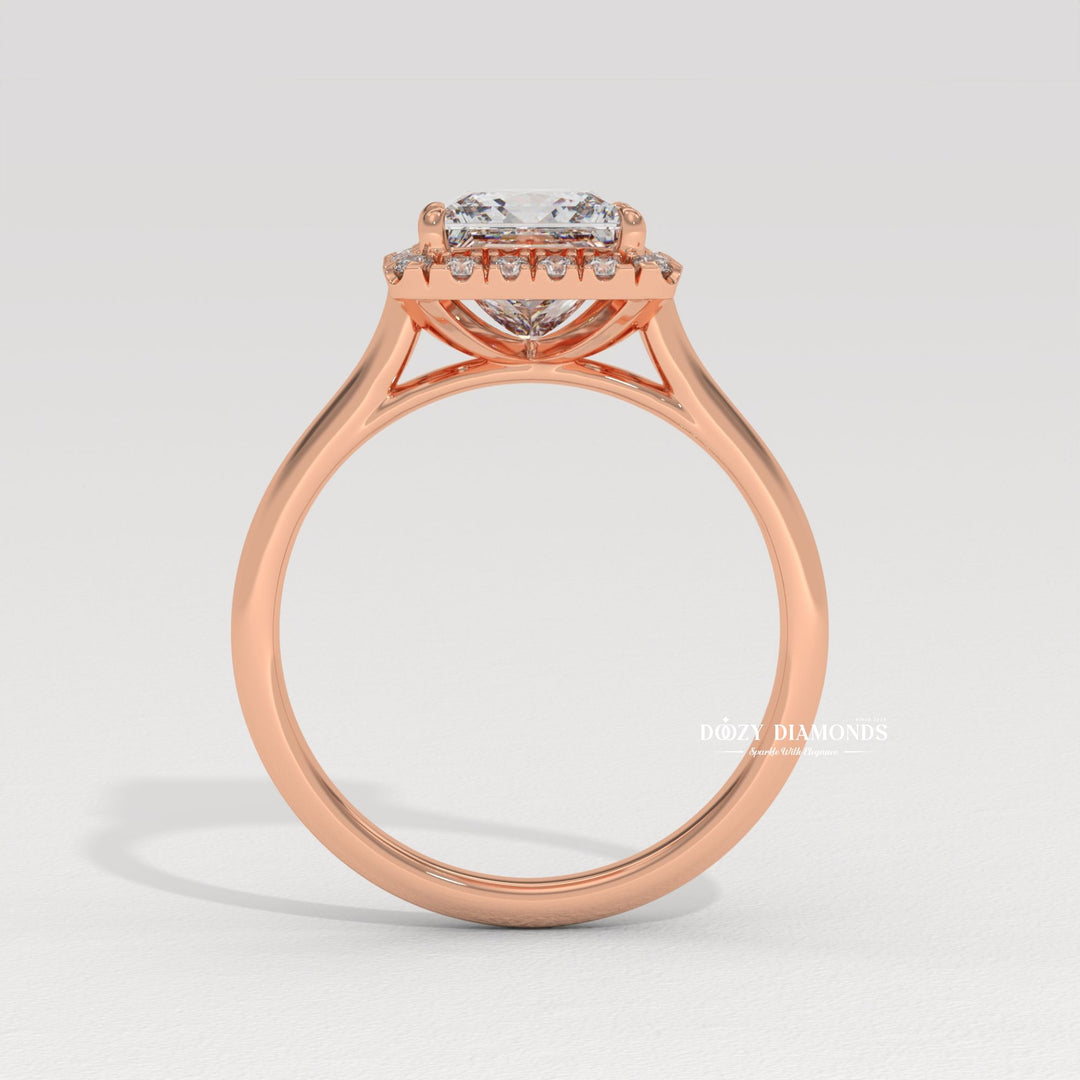 Macro shot of princess cut diamond facets in solitaire ring setting