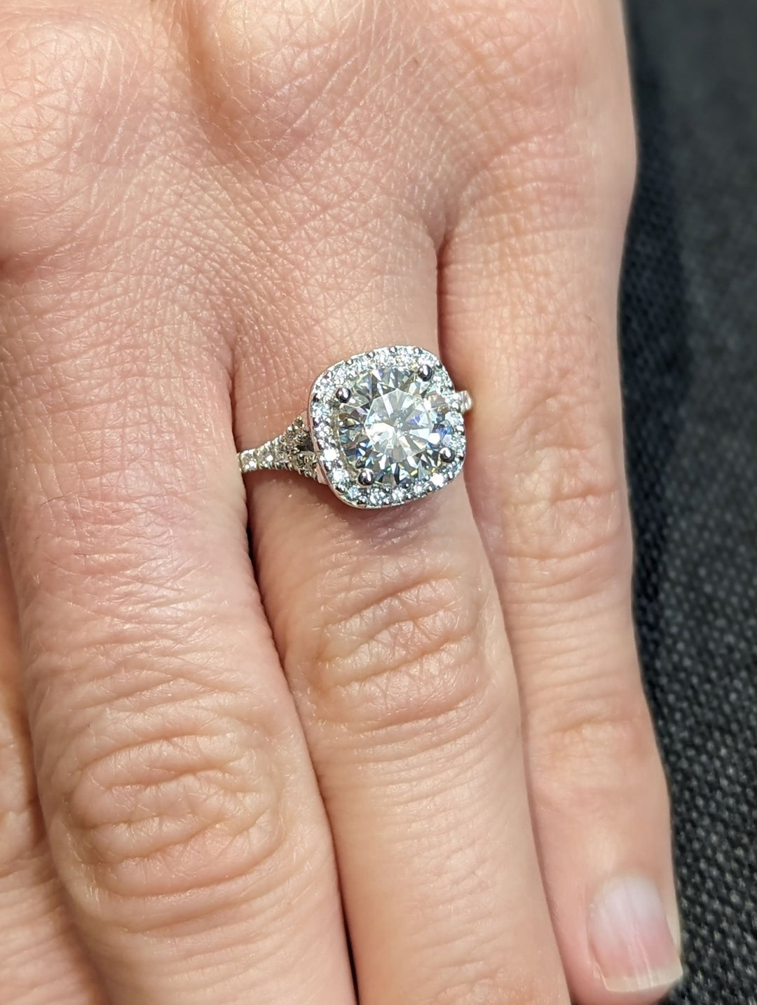 Round pave lab grown diamond ring in jewelry gift box