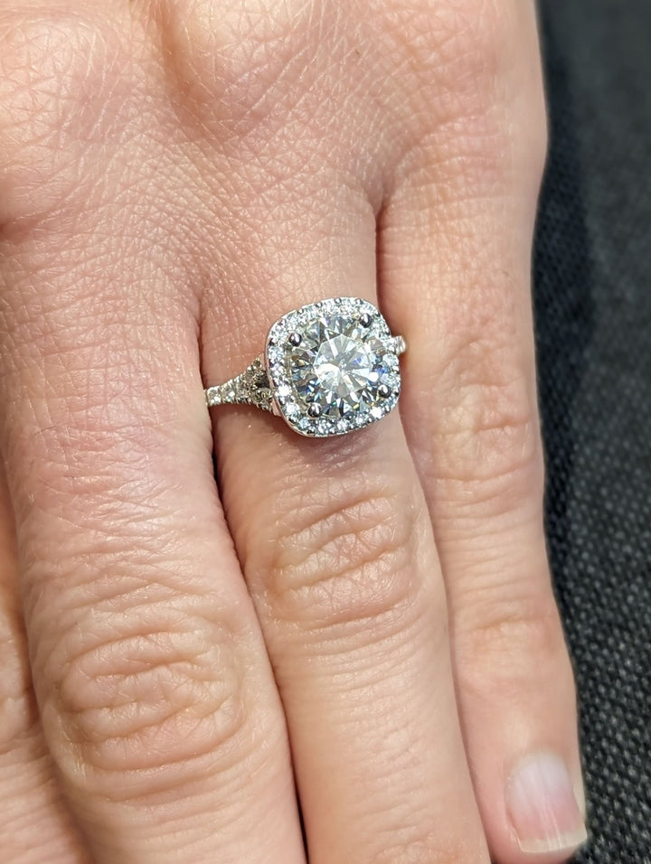 Round pave lab grown diamond ring in jewelry gift box