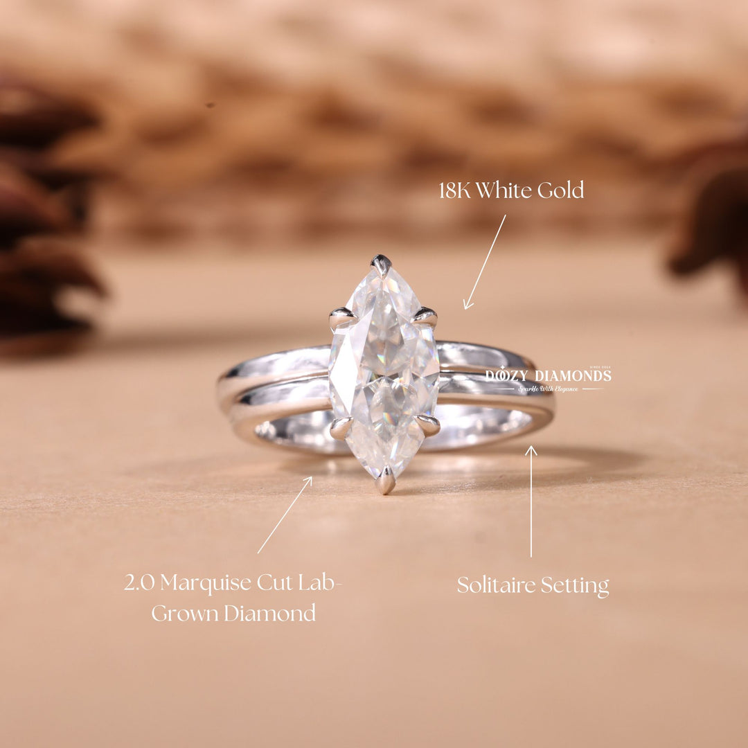 1.50CT Marquise Cut EF - VS2 Lab Grown Solitaire Wedding Ring with Solid Gold Band - Doozy Diamonds
