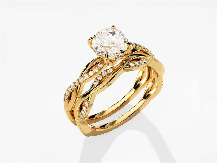 1.0CT Round Cut Twisted F - VS Lab Grown Diamond Engagement Ring Set - Doozy Diamonds