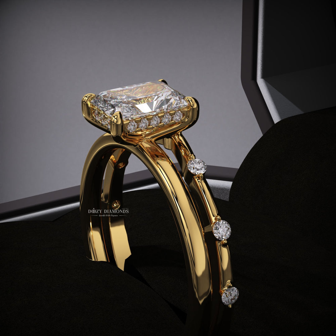 2.0ct Radiant Lab Grown Diamond Hidden Halo Engagement Ring Set