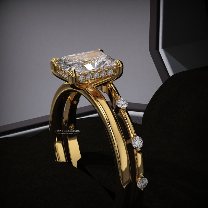 2.0ct Radiant Lab Grown Diamond Hidden Halo Engagement Ring Set