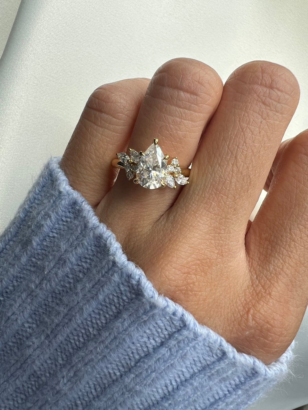 3.0CT pear cluster lab grown diamond engagement ring for sale