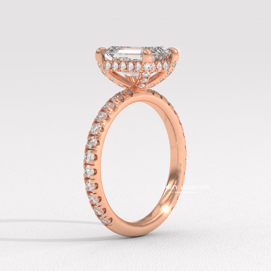 Classic emerald hidden halo engagement ring crafted for everyday wear