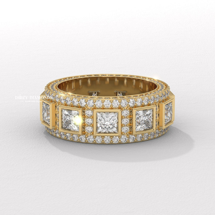 Eternity round & princess diamond wedding band front view