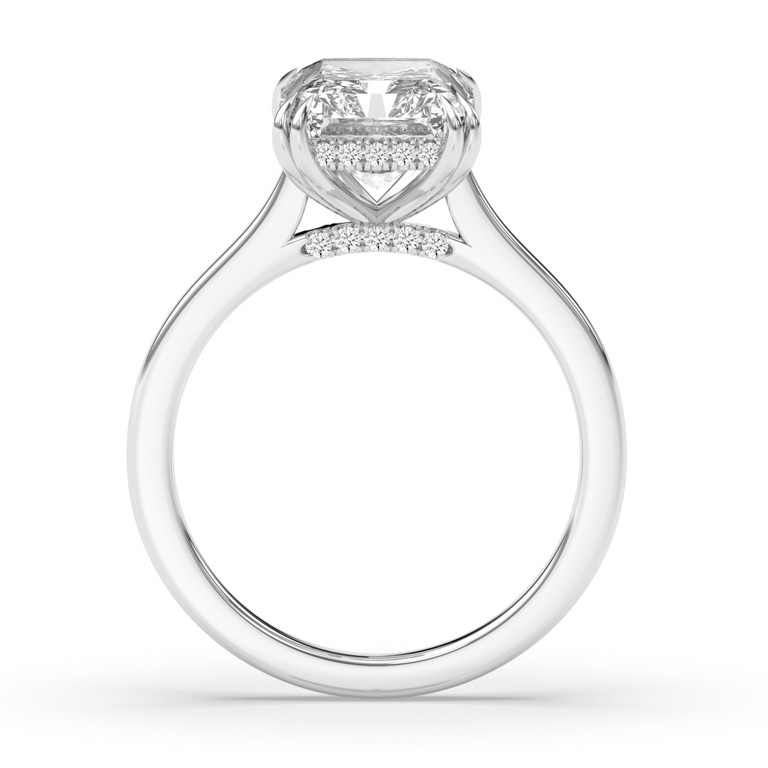 Shop radiant cut hidden halo lab grown diamond engagement ring online