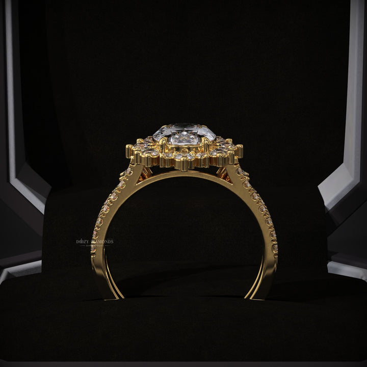 2.0ct Oval Lab Grown Diamond Halo Engagement Ring With Open Band