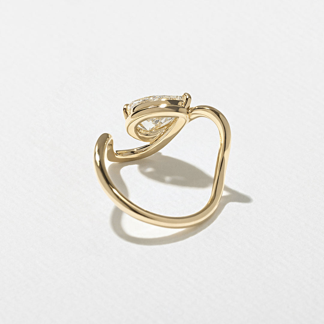 1.75CT Pear E - VS Lab Grown Wave Diamond Ring With Plain Curved Band - Doozy Diamonds