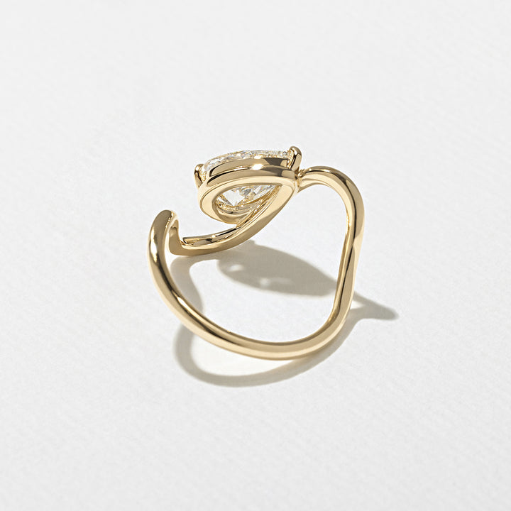 1.75CT Pear E - VS Lab Grown Wave Diamond Ring With Plain Curved Band - Doozy Diamonds