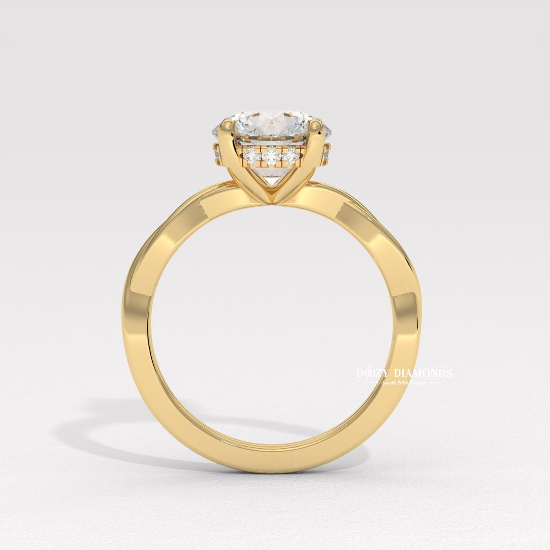 Round cut engagement ring shown with authenticity certificate
