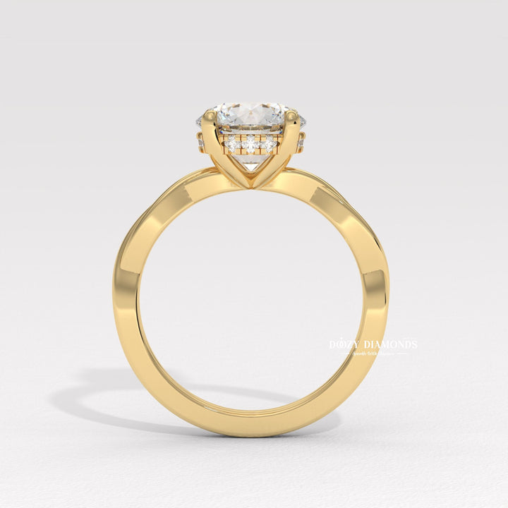 Round cut engagement ring shown with authenticity certificate