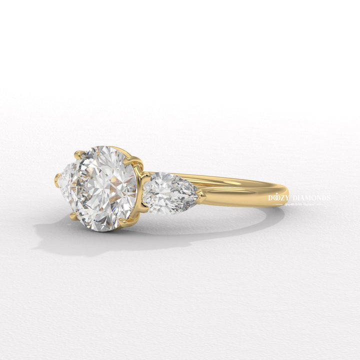 Round cut solitaire engagement ring shown in real-life wear