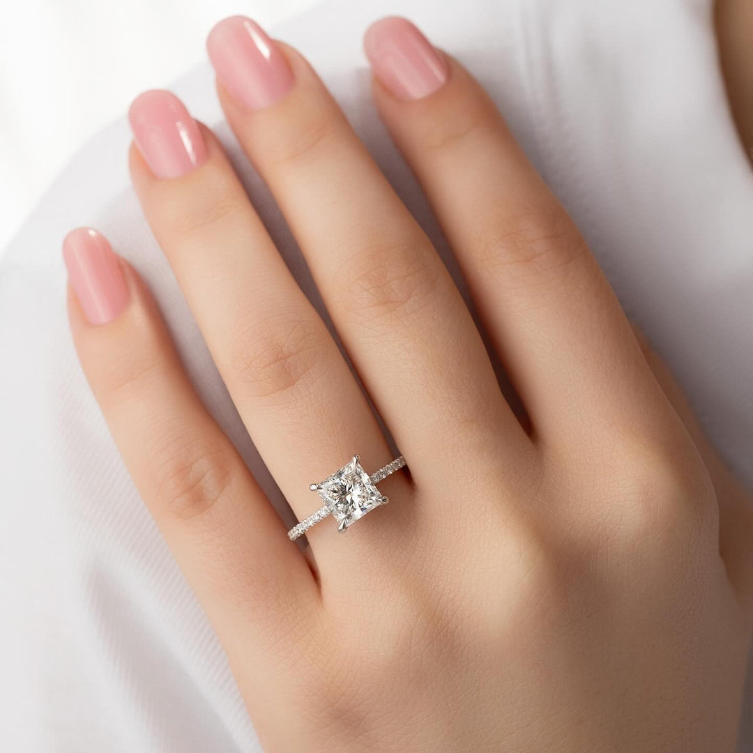 3.50CT princess pave lab grown diamond engagement ring for sale