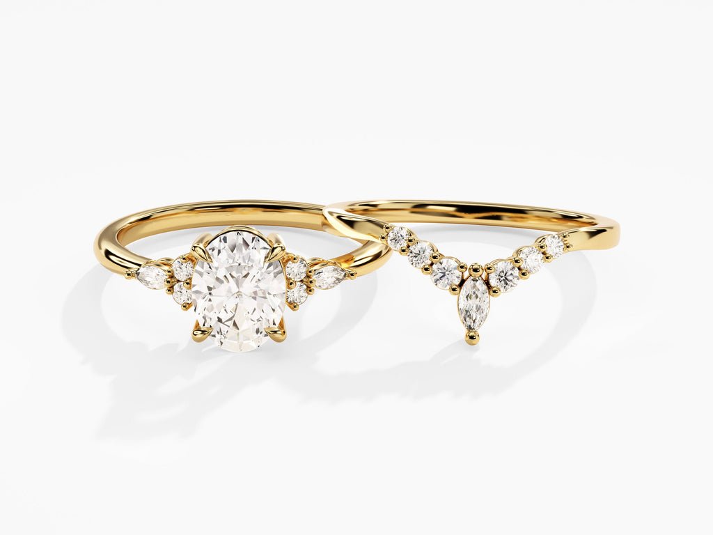 1.50CT Oval Cut Cluster F - VS Lab Grown Diamond Engagement Ring Set - Doozy Diamonds