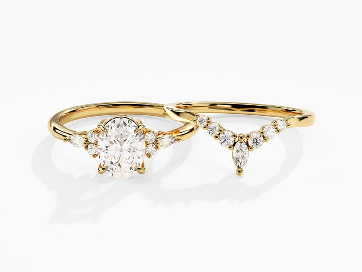 1.50CT Oval Cut Cluster F - VS Lab Grown Diamond Engagement Ring Set - Doozy Diamonds