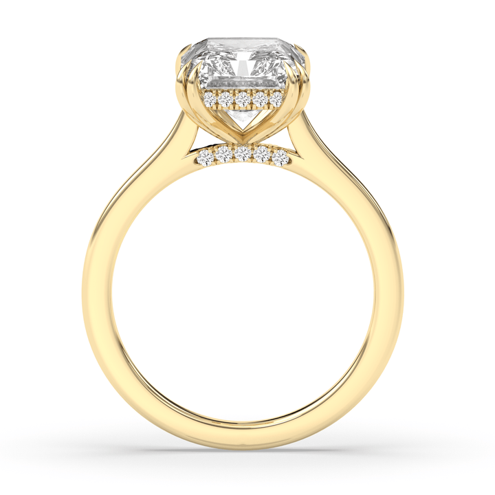 IGI certified radiant cut diamond in hidden halo engagement ring setting