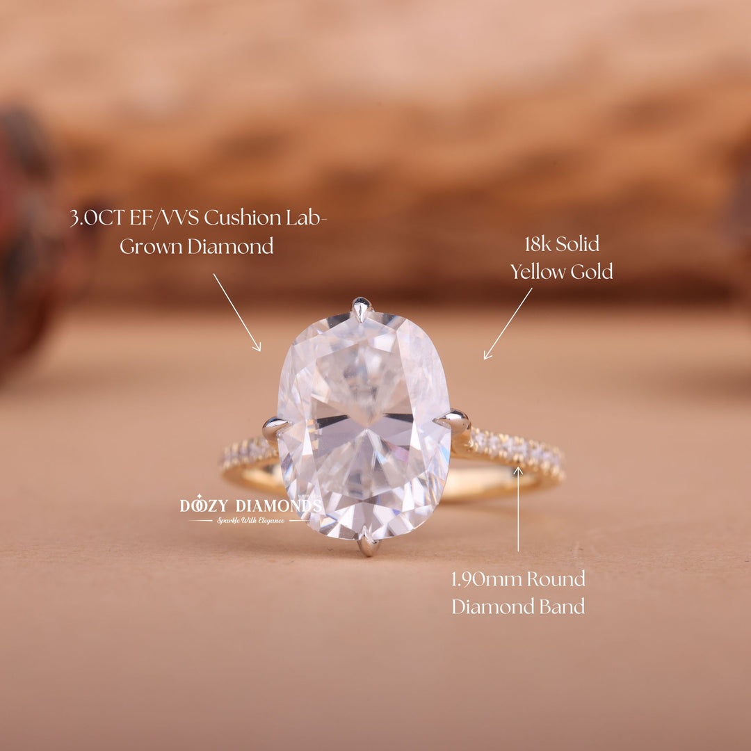 Cushion cut diamond ring worn on hand