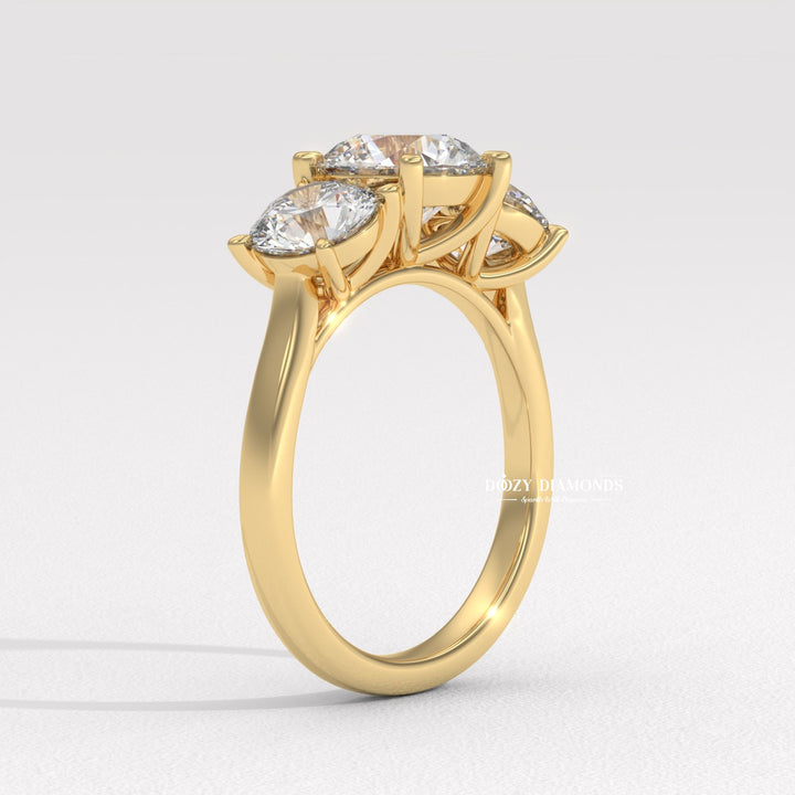 Round solitaire diamond ring displayed on jewelry stand