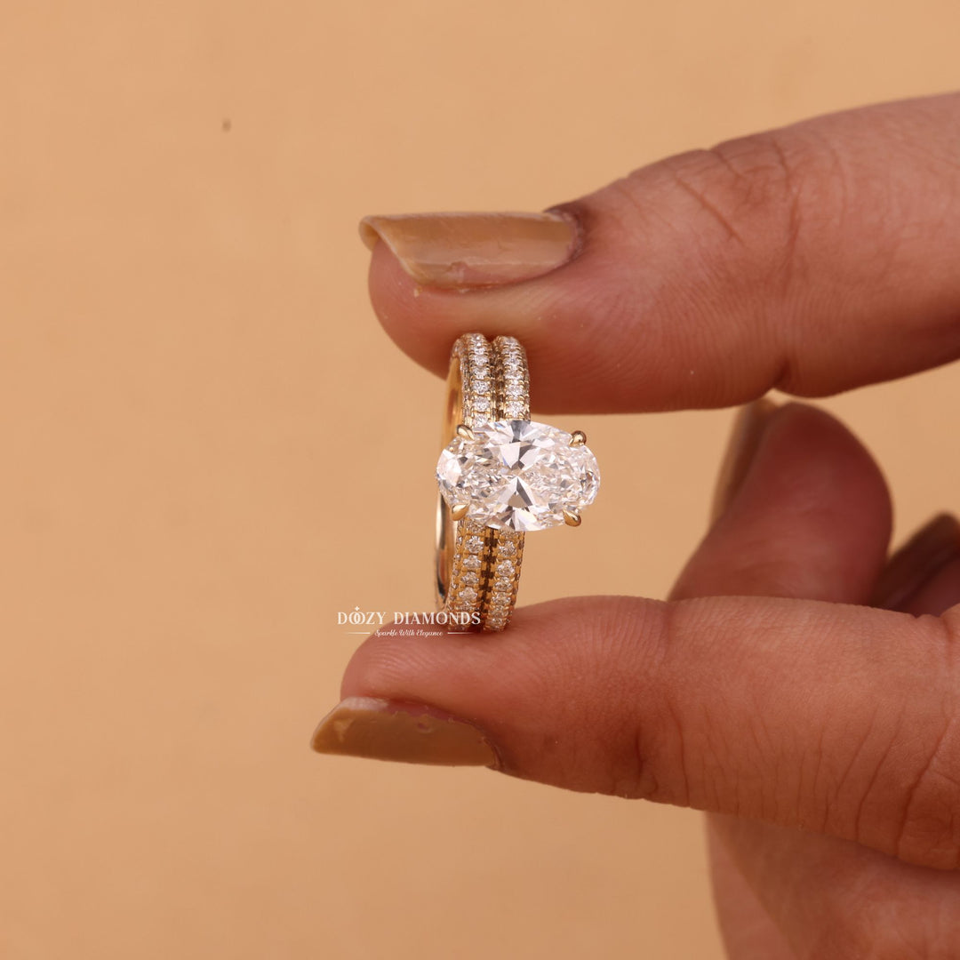 2.50CT Oval Cut EF - VS2 Lab Grown Micro Pave Engagement Ring with Wedding Band - Doozy Diamonds