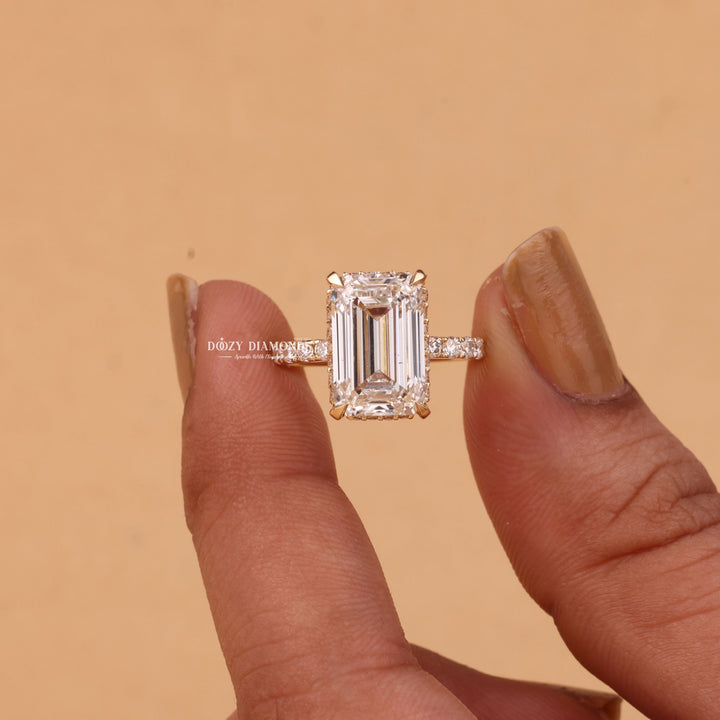 Classic emerald hidden halo engagement ring crafted for everyday wear