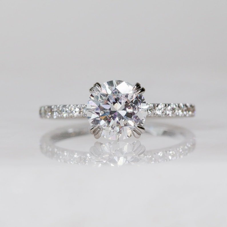Buy 1.42CT round hidden halo lab grown diamond engagement ring online