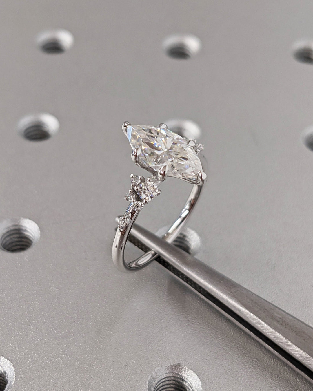 Marquise cluster engagement ring with certified lab grown diamond