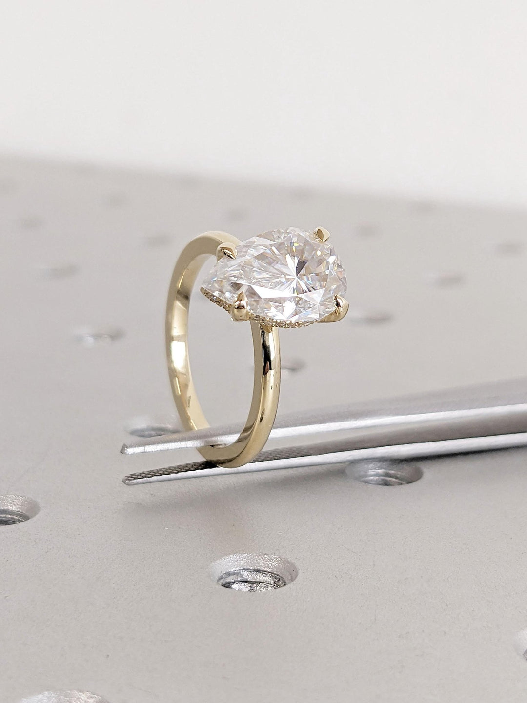 Shop pear cut hidden halo lab grown diamond engagement ring online